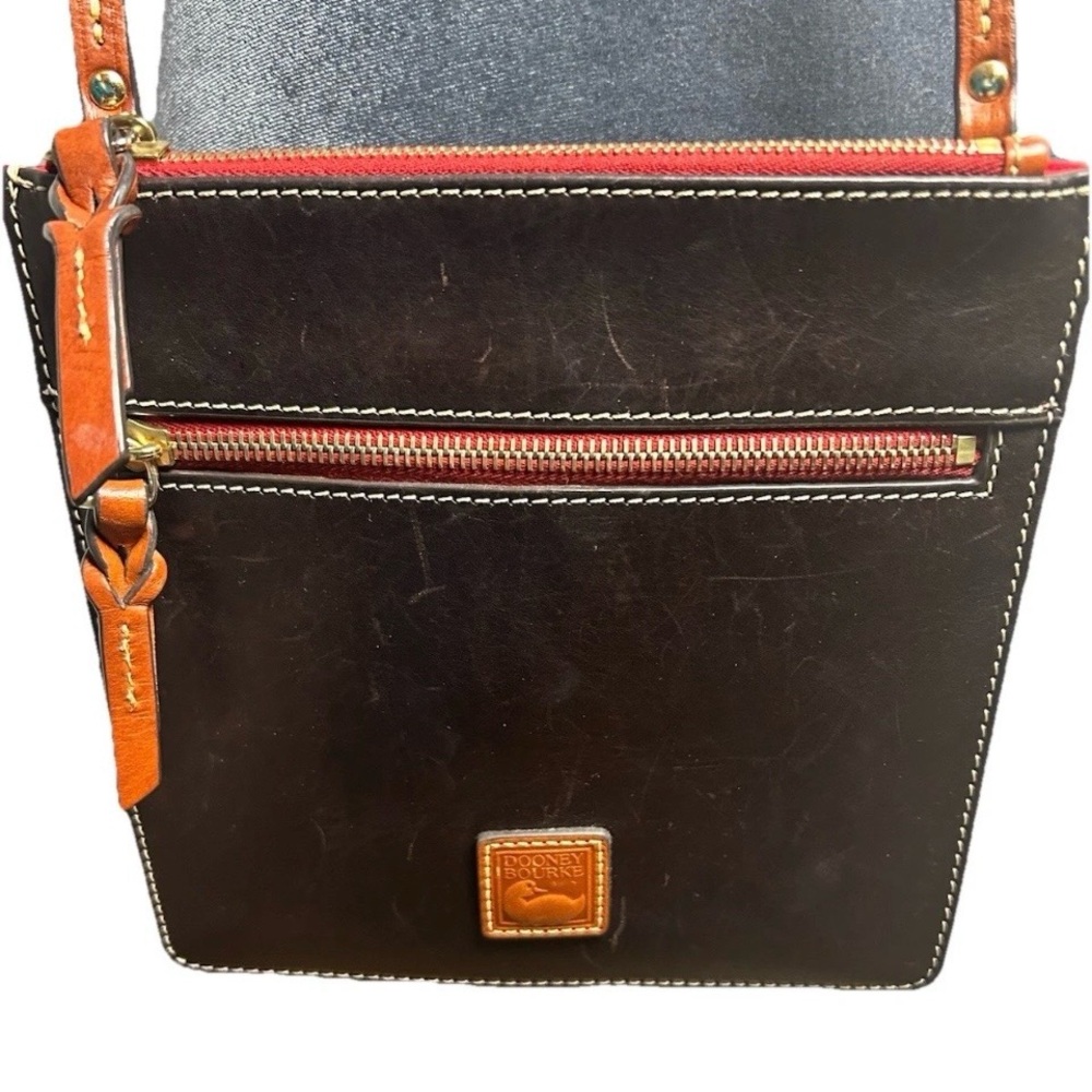 Dooney & Bourke Chocolate Brown and Red Accent Crossbody leather Bag like new!